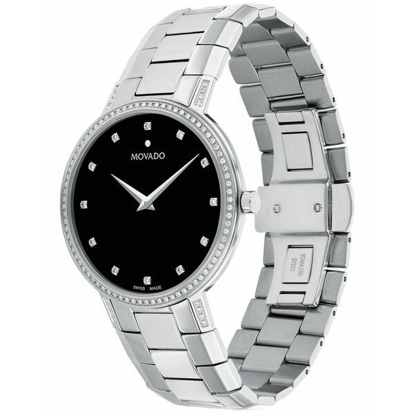 モバド メンズ 腕時計 アクセサリー Men's Swiss Faceto Diamond (3/8 ct. t.w.) Stainless Steel Bracelet Watch 39mm Black