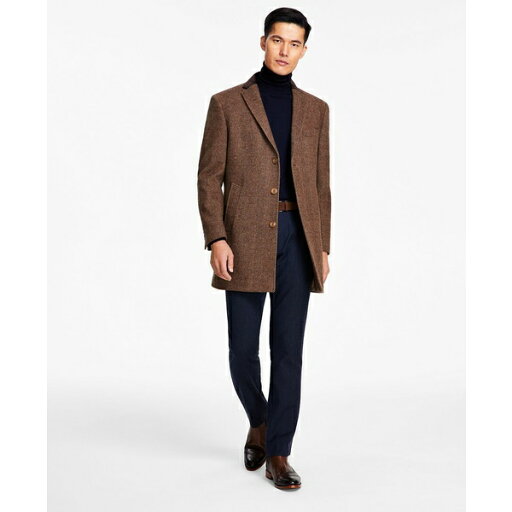 タリア メンズ ジャケット&ブルゾン アウター Men Wool Blend Overcoats with Contrast Velvet Top Collar Brown Tan タリア メンズ ジャケット&ブルゾン アウター Men Wool Blend Overcoats with Contrast Velvet Top Collar Brown Tan