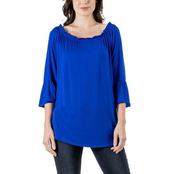 24セブンコンフォート レディース カットソー トップス Women's Bell Sleeve Loose Fit Tunic Top Blue