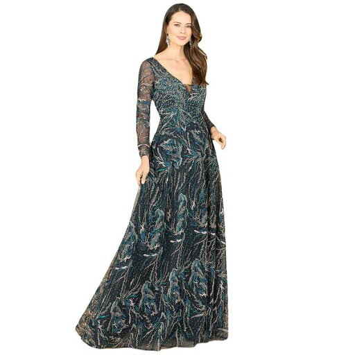 ララ レディース ワンピース トップス Women's Lace Gown With Long Sleeves Dark blue ララ レディース ワンピース トップス Women's Lace Gown With Long Sleeves Dark blue