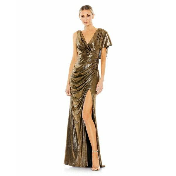 マックダガル レディース ワンピース トップス Women's Ienna Asymmetrical Draped Trumpet Gown Antique gold