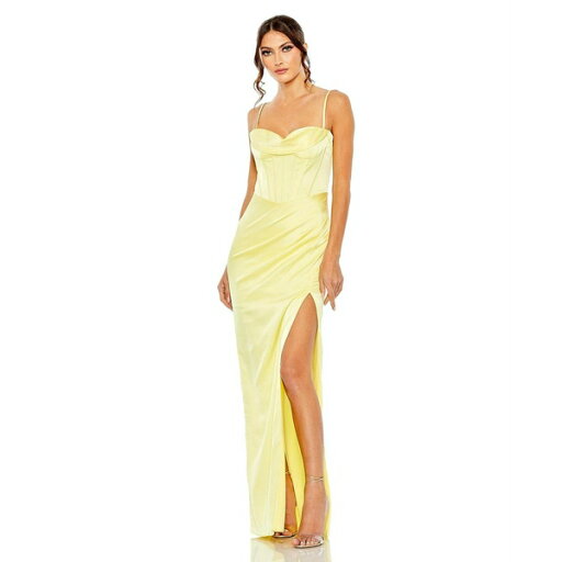 マックダガル レディース ワンピース トップス Women's Bustier Side Ruched Bodycon Gown Lemon マックダガル レディース ワンピース トップス Women's Bustier Side Ruched Bodycon Gown Lemon