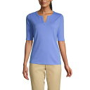 ランズエンド レディース カットソー トップス Women's Cotton Polyester Modern Half Sleeve Splitneck Tr...