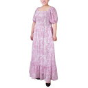 ニューヨークコレクション レディース ワンピース トップス Plus Size Short Sleeve Smocked Maxi Dress Lilac Animal