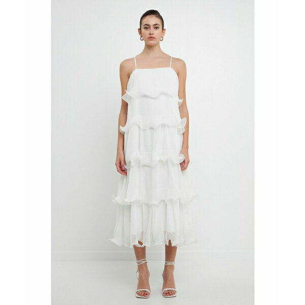 エンドレスローズ レディース ワンピース トップス Women's Pleated Tiered Long Dress White