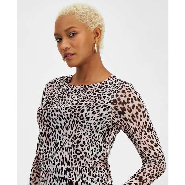 バースリー レディース カットソー トップス Women 039 s Animal-Print Long-Sleeve Mesh Top, Created for Macy 039 s Rosebud Multi