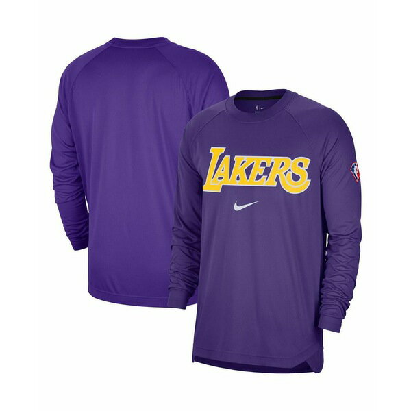 ナイキ レディース Tシャツ トップス Men 039 s Purple Los Angeles Lakers 75th Anniversary Pregame Shooting Performance Raglan Long Sleeve T-shirt Purple