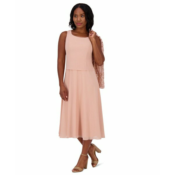 ジェシカハワード レディース ワンピース トップス Women's Soutache Jacket & Jewel-Neck Midi Dress Blush