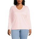 ランズエンド レディース カットソー トップス Women's Plus Size Relaxed Supima Cotton Long Sleeve V-Neck T-Shirt Simply pink(4)