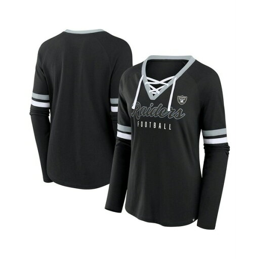 ファナティクス レディース カットソー トップス Women's Black Las Vegas Raiders Won and Done Lace-Up Long Sleeve Fashion Top Black ファナティクス レディース カットソー トップス Women's Black Las Vegas Raiders Won and Done Lace-Up Long Sleeve Fashion Top Black