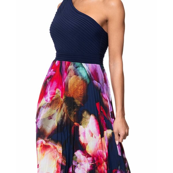 エスケープ レディース ワンピース トップス Petite Printed One-Shoulder Gown Navy Fuschia