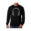 エルエーポップアート メンズ シャツ トップス Men's Word Art Long Sleeve T-Shirt- Headphones - Music In Different Languages Black