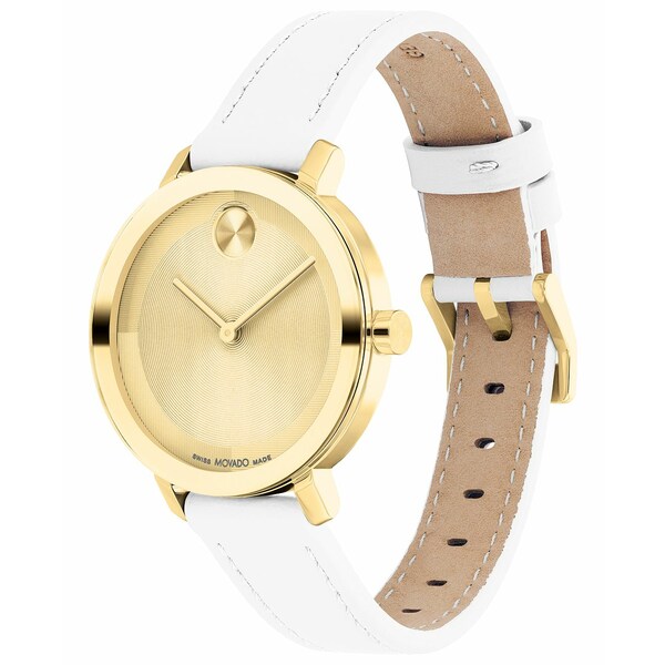 モバド レディース 腕時計 アクセサリー Women's Swiss Bold Evolution 2.0 White Leather Strap Watch 34mm White