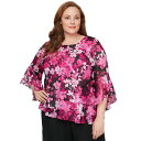 アレックスイブニングス レディース カットソー トップス Plus Size Printed Scoop-Neck 3/4-Sleeve Top Black/F...
