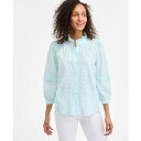 スタイルアンドコー レディース カットソー トップス Women's Cotton Eyelet-Front 3/4-Puff Sleeve Blouse, E...