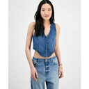 マッデンガール レディース カットソー トップス Juniors' Denim Hook-Front Corset Top Medium Wash