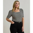 ラルフローレン レディース カットソー トップス Plus Size Striped Cotton Jersey Puff-Sleeve Tee Black M...