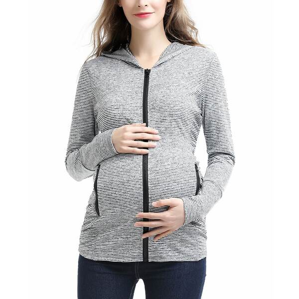 キミ アンド カイ レディース ジャケット＆ブルゾン アウター Maternity Striped Hooded Active Jacket Black/white