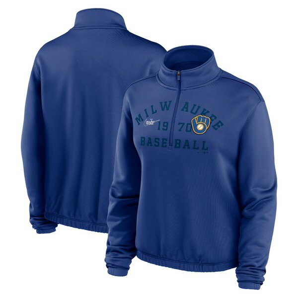 ナイキ ブルゾン レディース ナイキ レディース ジャケット＆ブルゾン アウター Milwaukee Brewers Nike Women's Rewind Splice HalfZip SemiCropped Bubble Hem Sweatshirt Royal