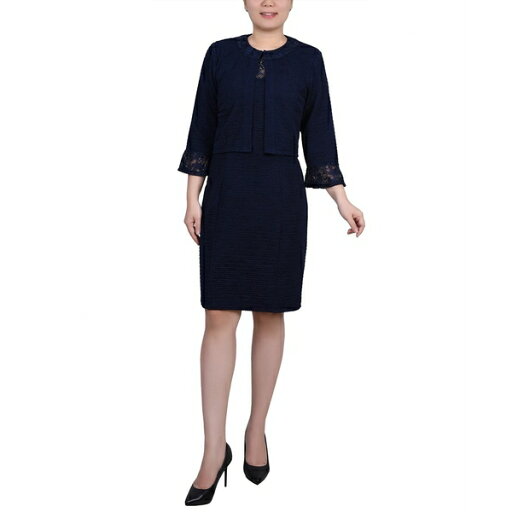 ニューヨークコレクション レディース ワンピース トップス Women's Novelty Knit and Lace Dress, 2 Piece Set Navy ニューヨークコレクション レディース ワンピース トップス Women's Novelty Knit and Lace Dress, 2 Piece Set Navy