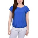 ニューヨークコレクション レディース カットソー トップス Petite Size Short Flutter Sleeve Top with Studded Neckline Victoria Blue