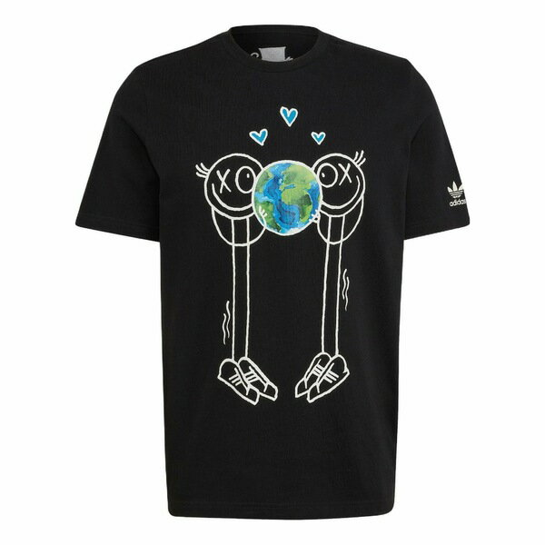 adidas アディダス メンズ スニーカー 【Men's adidas originals Cartoon Pattern Printing Logo Round Neck Short Sleeve Black T-Shirt HR7113】 サイズ US_M_M