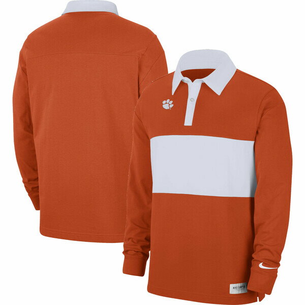 ナイキ メンズ ポロシャツ トップス Clemson Tigers Nike Striped Long Sleeve Polo Orange