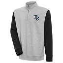 アンティグア メンズ パーカー・スウェットシャツ アウター Tampa Bay Rays Antigua Victory Colorblock QuarterZip Pullover Top Heather Gray/Black