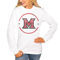 ゲームデイ レディース Tシャツ トップス Miami University RedHawks Women's End Zone Long Sleeve TShirt White