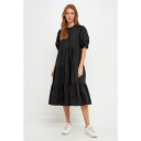 イングリッシュファクトリー レディース ワンピース トップス Women's Short Puff Sleeve Midi Dress Black