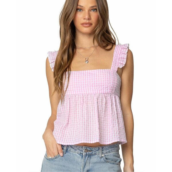 エディクテッド レディース カットソー トップス Women's Jenson Backless Gingham Top Pink
