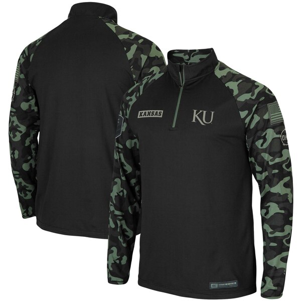 コロシアム メンズ ジャケット&ブルゾン アウター Kansas Jayhawks Colosseum OHT Military Appreciation Take Flight Raglan QuarterZip Jacket Black