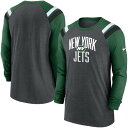  ナイキ メンズ Tシャツ トップス New York Jets Nike TriBlend Raglan Athletic Long Sleeve Fashion TShirt Heathered Charcoal/Green