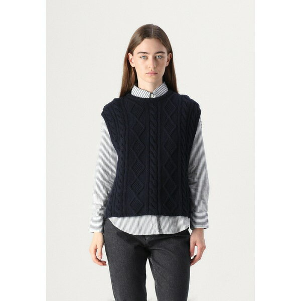 ジョンストンズオブエルギン レディース ジャケット&ブルゾン アウター ARAN CABLE OVERSIZE - Waistcoat - dark navy