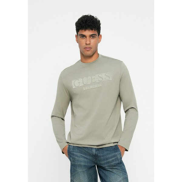 ゲス メンズ Tシャツ トップス LOGO FLOCK TEE - Long sleeved top - sage plant