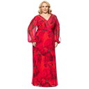ベッツィ アンド アダム レディース ワンピース トップス Plus Size Printed Pleated Long-Sleeve Gown Red/Fuchsia