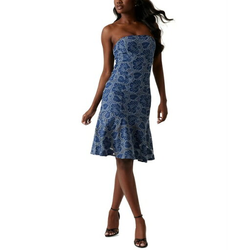 ゲス レディース ワンピース トップス Women's Maisy Embroidered Lace Strapless Dress Blue Ribbon Multi ゲス レディース ワンピース トップス Women's Maisy Embroidered Lace Strapless Dress Blue Ribbon Multi