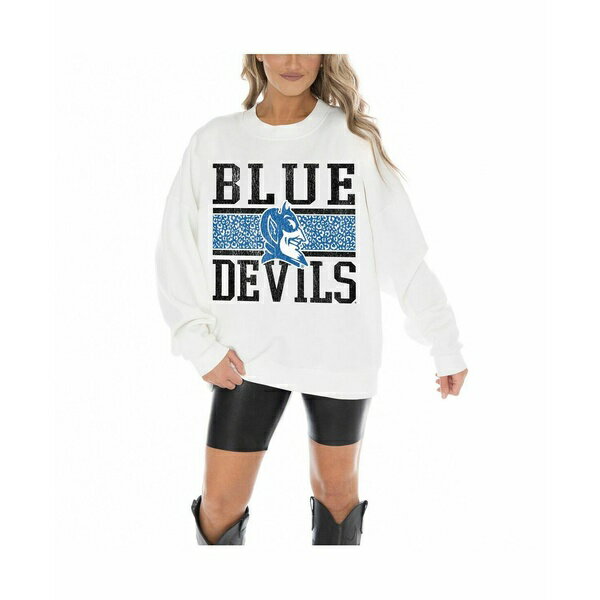 ゲームデイ レディース カットソー トップス Women's White Duke Blue Devils Fair Catch Pullover Swe..