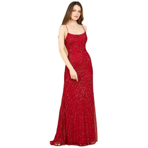 ララ レディース ワンピース トップス Women's Lace Up Open Back Beaded Dress Red ララ レディース ワンピース トップス Women's Lace Up Open Back Beaded Dress Red