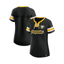 ファナティクス レディース Tシャツ トップス Women's Black Pittsburgh Penguins Iconic Athena Lace-Up T-Shirt Black