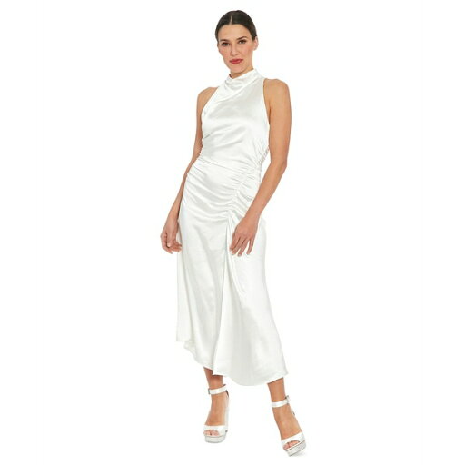 ロンドンタイムス レディース ワンピース トップス Petite Satin Side-Ruched Cowlneck Midi Dress White ロンドンタイムス レディース ワンピース トップス Petite Satin Side-Ruched Cowlneck Midi Dress White