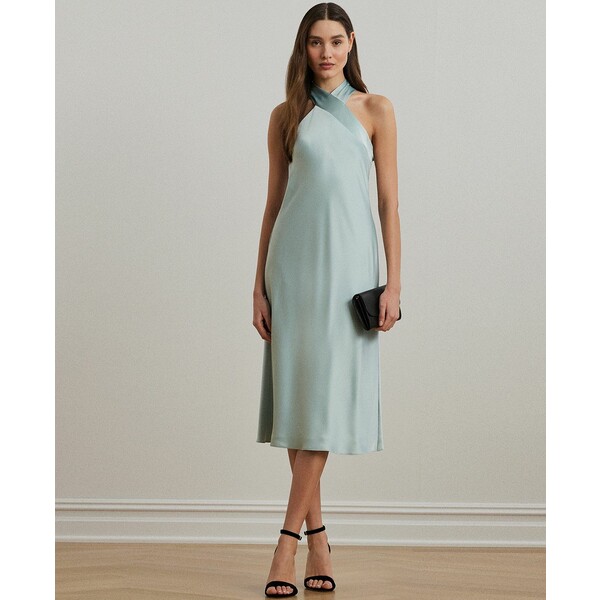 ラルフローレン レディース ワンピース トップス Women's Satin Charmeuse Halter Cocktail Dress Aqua Pearl