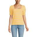 ランズエンド レディース カットソー トップス Women's Puff Sleeve Mariner Square Neck Top Mango/ivory breton stripes