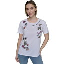 カールラガーフェルド レディース Tシャツ トップス Petite Multi Embroidered T-Shirt White(4)