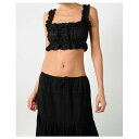 ウィ ウォー ワット レディース カットソー トップス Women's Ruffle Button Crop Top Black