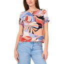 ヴィンスカムート レディース カットソー トップス Women's Tropical-Print Round-Neck Keyhole-Back Cuff-Sl...