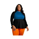 ポエティックジャスティス レディース カットソー トップス Plus Size Mock Neck Lantern Sleeve Two Tone Peplum...
