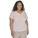 カルバンクライン レディース カットソー トップス Plus Size Solid V-Neck Double-Ruffle Top Wicker(4)