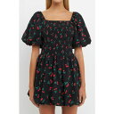 イングリッシュファクトリー レディース ワンピース トップス Women's Cherry Print Smocked Mini Dress Black