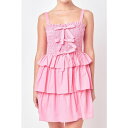 イングリッシュファクトリー レディース ワンピース トップス Women's Ruffle tiered Mini Dress with Ties Pink